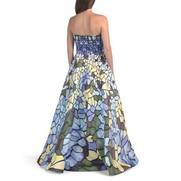 TERANI BLUE MULTI Strapless Mosaic Print Gown - Picture 2 of 2